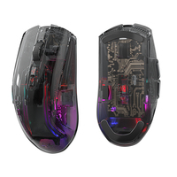 Mouse Gaming RGB Transparan Tri-Mode: 10000 DPI, 2.4G/BT/Kabel, 7 Tombol, 400mAh, 80M Klik - untuk PC, Laptop, Mac, Ponsel