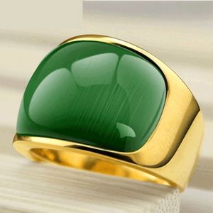 Anel Olho de Gato Verde Do Vintage Personalizado U Em Forma Aberta Ajustável Verde Pedra Anéis De Bronze De Ouro Esmeralda para Homens Mulheres - Product Image 6