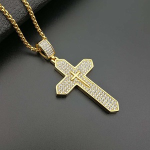 Cross Pendant <b>Necklace</b> Stainless Steel Gold Plated Pave Setting Unisex Gift - Product Image 2