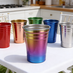 Lot de gobelets jetables en acier inoxydable 500 ml et 350 ml, couleur arc-en-ciel, avec logo personnalisé imprimé, pour fêtes, jeux et stades, protection UV, vente en gros - Product Image 1