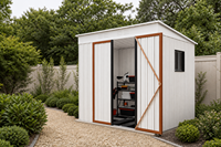 Abri de jardin en acier 6x4 pieds, abri métallique extérieur avec plancher et portes doubles verrouillables