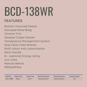 Réfrigérateur compact rétro <span class=keywords><strong>rouge</strong></span> à double porte avec compartiment congélateur - Product Image 3
