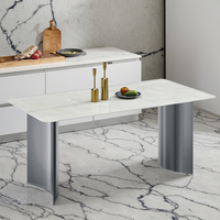 Table à manger carrée minimaliste nordique avec plateau en marbre naturel et pieds en acier inoxydable luxueux, 4 places