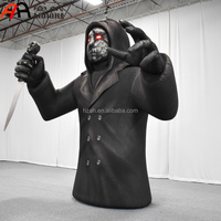 Fantôme gonflable à capuche tenant un couteau avec des yeux LED lumineux, homme d'horreur gonflable géant pour la décoration de maison hantée d'Halloween