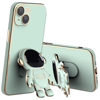 Coque de protection TPU électroplaquée avec support astronaute et cordon pour iPhone 16 15 14 13 12 11 17 18 Pro Max