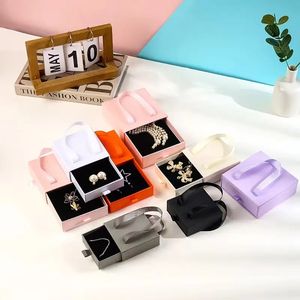 صندوق هدايا ورقي مخصص مطبوع بالختم الساخن، صندوق مجوهرات منزلق للأقراط مع مقبض - Product Image 4