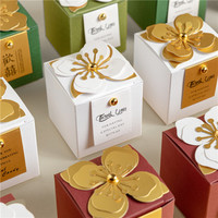 Cajas de Dulces para Boda 3 en 1, Cajas de Regalo con Decoración Floral, Etiquetas de Agradecimiento, Envoltorio para Regalos de Cumpleaños, Baby Shower, Decoraciones para Fiestas
