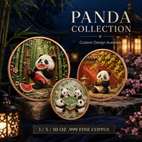 Pièce de monnaie Panda Lovers en cuivre fin 999 de 1 oz, haute définition, peinte aux UV, finition effet proof, cadeau pour les passionnés d'animaux