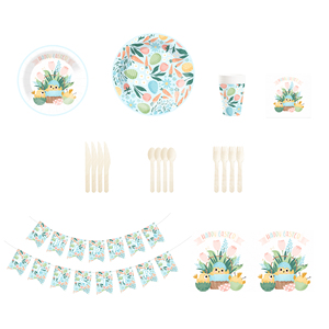 Fournitures de fête sur le thème des œufs de Pâques DAMAI, assiettes <span class=keywords><strong>en</strong></span> <span class=keywords><strong>papier</strong></span> jetables de 9 pouces, serviettes personnalisées vertes avec des œufs et des lapins, ensemble de vaisselle - Product Image 5