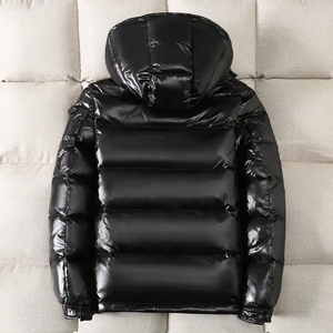 Piumino invernale da <span class=keywords><strong>uomo</strong></span> in pelle verniciata personalizzata di alta qualità con piumino sportivo ispessito alto lucido per <span class=keywords><strong>uomo</strong></span> con cappuccio - Product Image 6