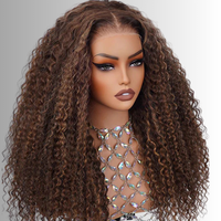 Glueless Adjusta ble Draw string Piano Honig braun Highlight Curly Pre Everything Perücke C/Mittelteil Lace Front Perücken Echthaar