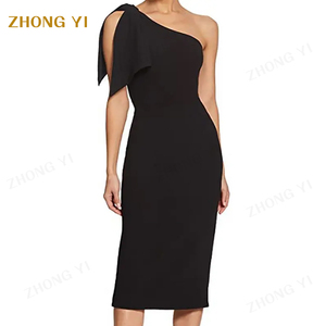 All'ingrosso della fabbrica della donna di moda caldo <span class=keywords><strong>monospalla</strong></span> <span class=keywords><strong>monospalla</strong></span> fiocco di colore solido elegante <span class=keywords><strong>Midi</strong></span> eleganti abiti da festa Casual - Product Image 1