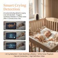 Moniteur Bébé Intelligent à Écran Tactile 7 Pouces avec Caméra, Radar, Clôture Virtuelle IA, Vision Nocturne, Écran Partagé et Surveillance du Rythme Cardiaque et de la Respiration du Bébé