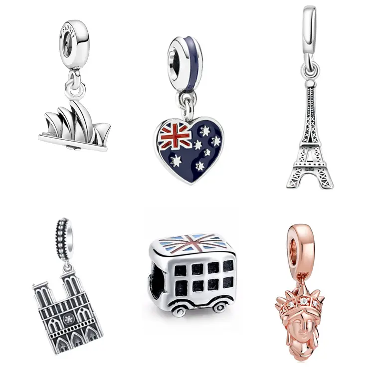 925 Sterling Silver DIY Bracelet Jewelry New York Paris Sydney London City Charms