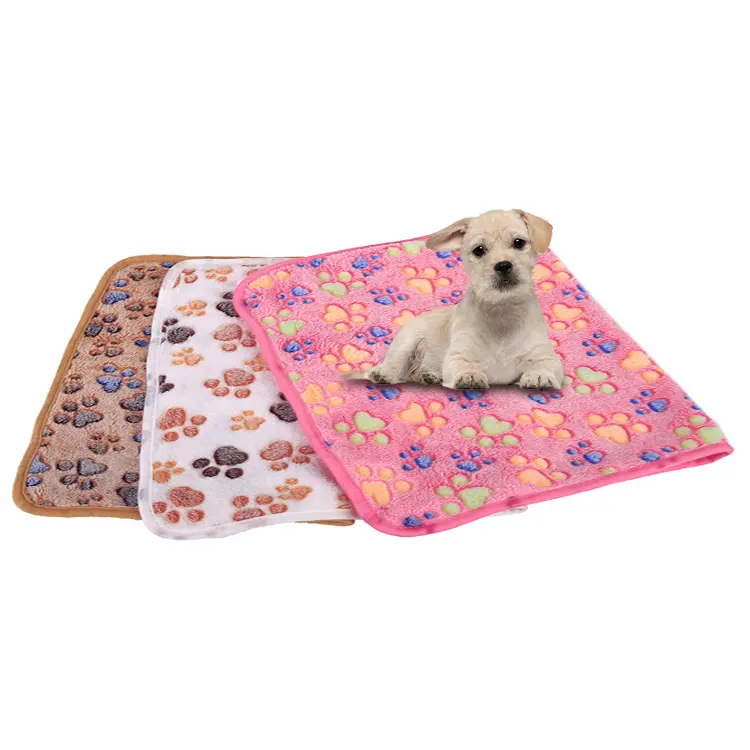 Wholesale Soft Warm Pet Dog Bed Cushion Accessories Coral Velvet Paw Pattern Dog Mattress Pad Plush Cat Fleece Pet Dog Blanket