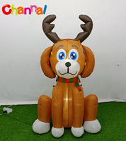 Renne gonflable de Noël, chien gonflable avec lumières LED, chiot avec cornes de renne, décoration de jardin extérieure pour les fêtes