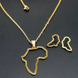 Dernière conception vente en gros de carte africaine plaqué or collier et boucles d'oreilles ensembles femmes or