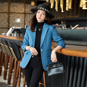 Peacock Blue Women's Blazer Long Sleeve Solid Color Worsted Fabric S Size Elegant Casual Style Cross Border Hot Selling Item - Product Image 4