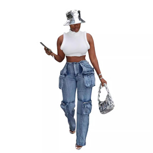 Jeans de haute qualité pour femmes 2026, jeans en denim taille haute, jambes larges, jeans cargo longs pour femmes et filles - Product Image 4