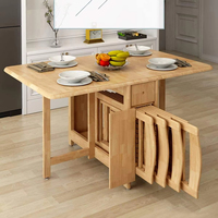 Ensemble de table pliante Ensemble de table à manger d'intérieur peu encombrant avec roues verrouillables universelles et 4 chaises Assemblage facile en bois moderne