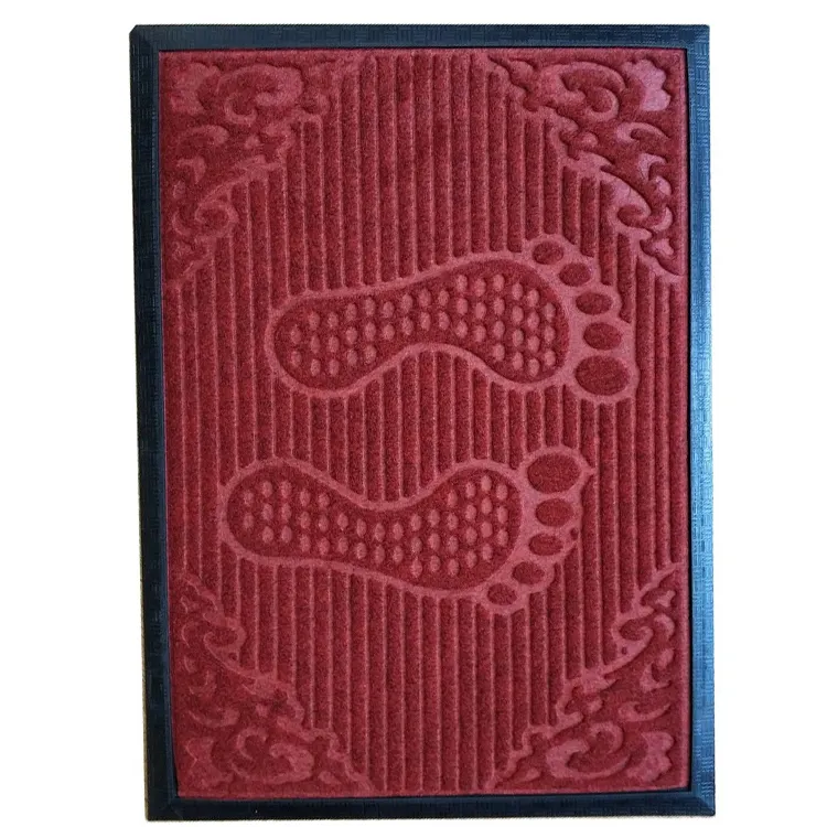 Foot Embossed Velour Polyester Floor Mat Rubber Doormat
