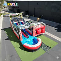 Parcours d'obstacles gonflable de course avec toboggan aquatique, aire de jeux gonflable commerciale
