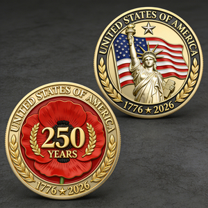 Pièce de monnaie commémorative personnalisée en métal plaqué or, États-Unis, USA, 250e anniversaire, pièce de défi souvenir - Product Image 2