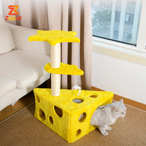 Arbre à chat moderne en bois multicolore avec griffoir et maisonnette pour chat, de haute qualité - Product Image 5