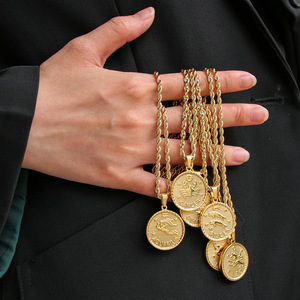 Collar con Colgante de Moneda de los 12 Signos del Zodíaco al por Mayor, de Acero Inoxidable con Baño de Oro PVD, Collar con Colgante de Amuleto de los 12 Signos del <span class=keywords><strong>Mes</strong></span> - Product Image 2