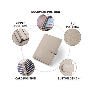 Porta pasaporte de cuero <span class=keywords><strong>PU</strong></span> multifunción, ranuras para tarjetas, bolsillo con cremallera, organizador de documentos de identificación, billetera de viaje de cuero vegano - Product Image 5