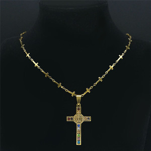 Jesús <span class=keywords><strong>Cruz</strong></span> Benedicto Medalla Colgante Collar Mujeres/Hombres Acero Inoxidable Color Oro Cadena Joyería collar <span class=keywords><strong>Cruz</strong></span> de <span class=keywords><strong>San</strong></span> <span class=keywords><strong>Benito</strong></span> (NL280) - Product Image 5