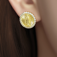 Boucles d'oreilles tendance pour femme en laiton plaqué or 18 carats avec zircon en forme d'étoile et Vierge Marie chrétienne - Cadeau idéal
