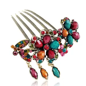 HY 2312 Palace beautiful retro hair adornment Classical headdress flower rhine-drill step shaking big five teeth comb