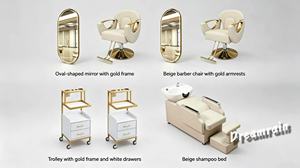 Hot Selling Modern Salon Hairdresser Chair Set Glass Metal Barber Furniture with LED Mirror Cart Shampoo <b>Bed</b> for Barber Shop - Product Image 6