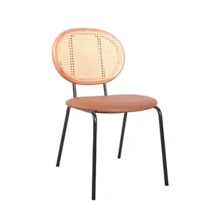 Modern Design Wholesale Restaurant Chair Ash Wood Rattan Dining Chair with Metal Legs