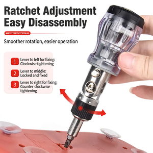 Cross <b>Screwdriver</b> Set 180 Degree Rotating Head Ratcheting Multi Angle DIY Tool Chrome Finish Plastic Handle - Product Image 2
