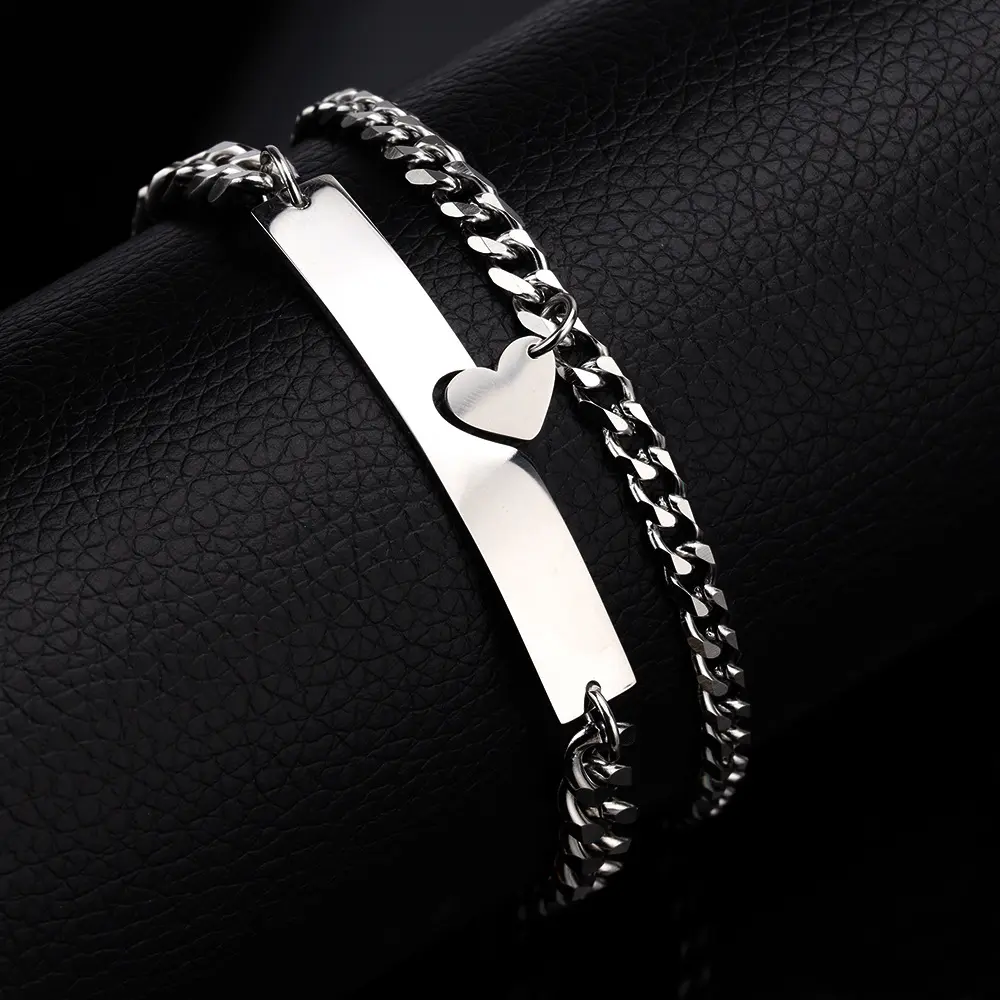 Cadena de acero inoxidable pulsera de forma de corazón para el amante de regalo de Día de San Valentín pareja 2 unids/set SB010