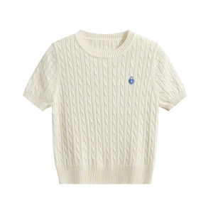 Short-sleeved T-shirt for women in summer new slim fit all-match solid color sweater short knitted sweater <b>top</b> - Product Image 1