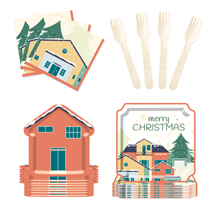 DAMAI New Design Christmas Festival Party Supplies House Square Shape Dessert Paper Plate Disposable Tableware Set - Product Image 1