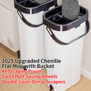 Stainless Steel Flat <strong>Floor</strong> <strong>Mop</strong> Bucket Wringer Set Hands-Free High Capacity Durable Chenille <strong>Mop</strong> 2 Mopheads for Home Office <strong>Floor</strong> - Product Image 3