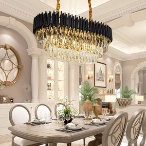 Modern Black Stainless Steel Crystal <b>Chandelier</b> E26 LED Pendant <b>Light</b> Adjustable Height for Living Room 3500K Warm White - Product Image 2