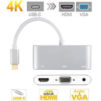 Adaptador Multipuerto Justlink 3 en 1 USB Tipo C a HDMI, VGA y Audio de 3.5mm, Base de Conexión para Computadora Portátil