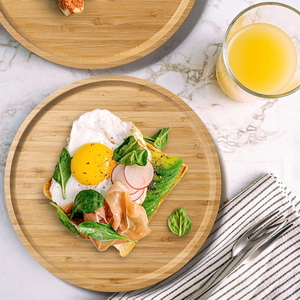 Vassoio di Servizio <span class=keywords><strong>in</strong></span> <span class=keywords><strong>Legno</strong></span> Facile da Pulire per Frutta, Pane e Insalata, Tagliere per Salumi, Vassoio Rotondo <span class=keywords><strong>in</strong></span> Bambù - Product Image 4