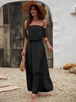 Robes noires à épaules dénudées élégantes pour femmes Robe longue sans bretelles d'été décontractée bohème à la mode
