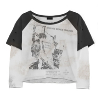 Manches longues noires et blanches, style vintage, effet délavé, manches raglan, trous usés, délavé soleil, streetwear