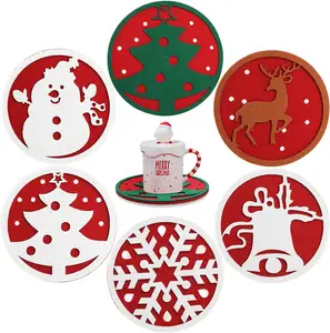Christmas Drink Coasters Snowflake Xmas Tree Pattern Non Slip Felt Tea Coffee Mug Coasters for Xmas Holiday Party Table