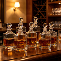 Bouteille en verre vide de luxe personnalisée, design carré, 500 ml, 700 ml, 750 ml, bouteille en verre transparente plate pour spiritueux, boissons, whisky, carafe