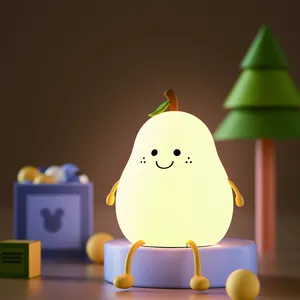 Mini Lovely Rechargeable LED Touch Pear Silicon Night Light 6 Colors USB Animal Night Lights For Kids Room Bed Lamp Night Light