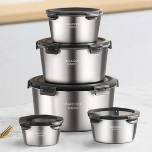 Maxcook Boîte de rangement ronde en acier inoxydable 316SS Contenant alimentaire avec couvercle pour <span class=keywords><strong>camping</strong></span> cuisine nouveau-nés Boîte à lunch - Product Image 1