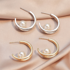 RAKOL EP2838 18k Gold Plated <b>Pearl</b> Fashion <b>Earrings</b> Natural <b>Pearl</b> Hoop <b>Earrings</b> Custom Wholesale Factory - Product Image 2